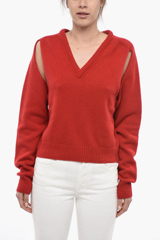 Cashmere V-neckline Sweater with Cut Out Detail