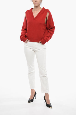 Cashmere V-neckline Sweater with Cut Out Detail