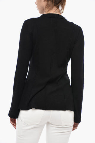 Crew Neck Wool Sweater with Flared Sleeves and Bottom