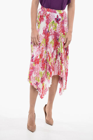 Asymmetric Pleated Skirt with Floral Print