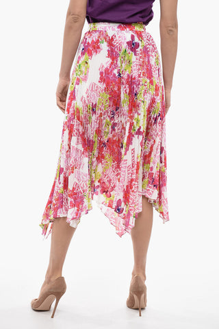 Asymmetric Pleated Skirt with Floral Print