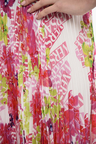 Asymmetric Pleated Skirt with Floral Print
