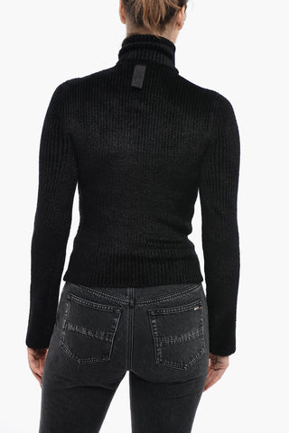 Chenille Turtle Neck Sweater With Jewel Button