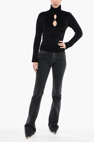 Chenille Turtle Neck Sweater With Jewel Button