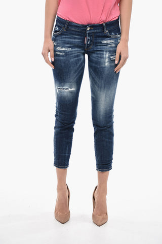 Jennifer Cropped Fit Denims with Distressed Design 15cm