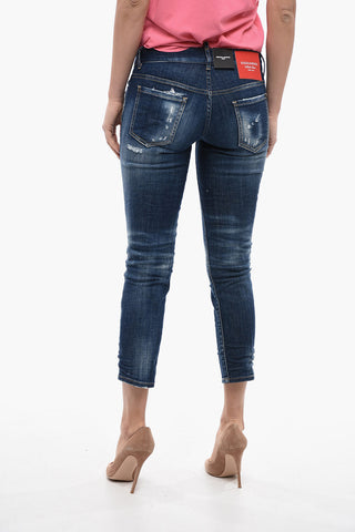 Jennifer Cropped Fit Denims with Distressed Design 15cm
