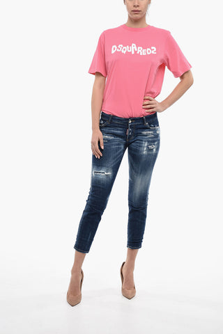 Jennifer Cropped Fit Denims with Distressed Design 15cm