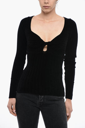 Geripptes Chenille-Top mit Überkreuzdetail