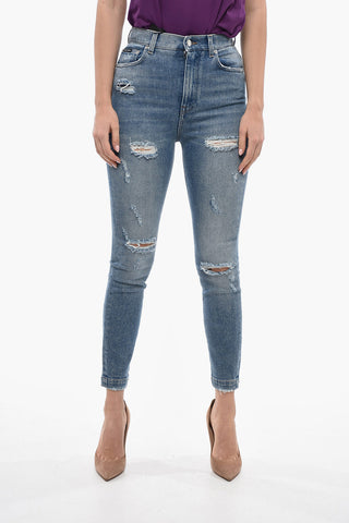 Jeans Slim Fit in Denim Stretch con Strappi 12cm