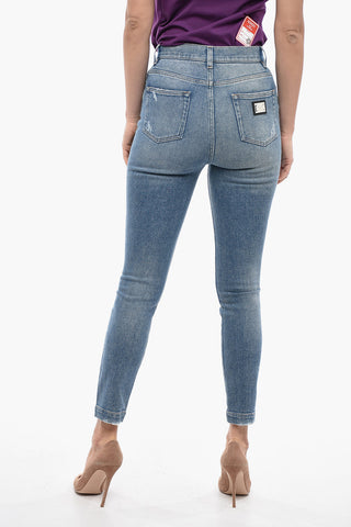Jeans Slim Fit in Denim Stretch con Strappi 12cm