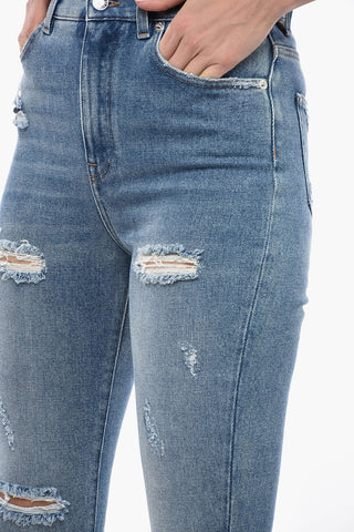 Jeans Slim Fit in Denim Stretch con Strappi 12cm