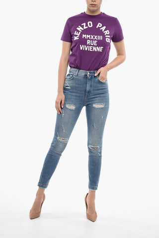 Jeans Slim Fit in Denim Stretch con Strappi 12cm