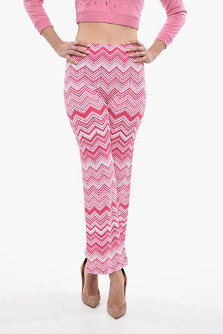 Viscose Blend Straight Fit Pants with Herringbone Motif