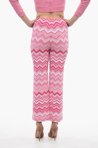 Viscose Blend Straight Fit Pants with Herringbone Motif