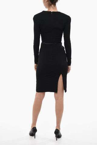 Belted Pencil Dress with Squared Neck