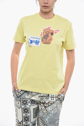 Crew Neck Cotton T-Shirt with Patches