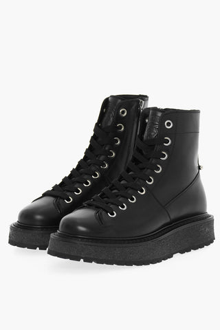 Leather Combat Boots with Zip Closure