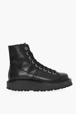 Leather Combat Boots with Zip Closure