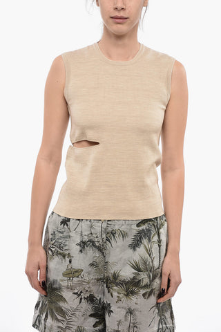Crew Neck Wool Top with Cut-out Detail