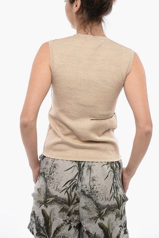 Crew Neck Wool Top with Cut-out Detail