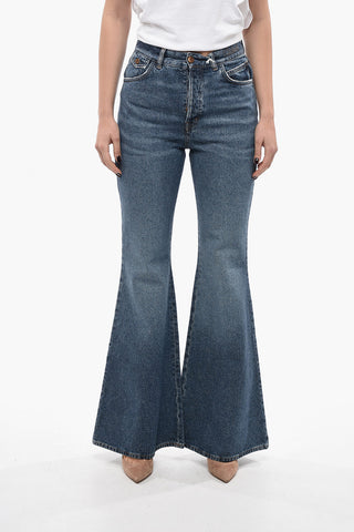 High-waisted Flared Fit Denims with Belt Loops 34cm