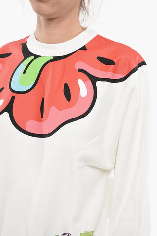 Crew Neck BOKE FLOWER Fleece Cotton Sweatshirt