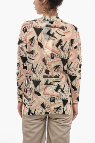 Crew Neck Mohair Blend Sweater with Abstract Motif