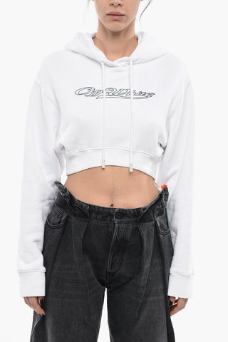 Felpa Con Cappuccio BLING In Cotone Garzato Crop Con Logo Strass