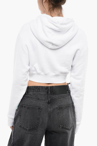 Felpa Con Cappuccio BLING In Cotone Garzato Crop Con Logo Strass