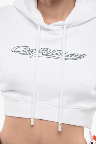 Felpa Con Cappuccio BLING In Cotone Garzato Crop Con Logo Strass