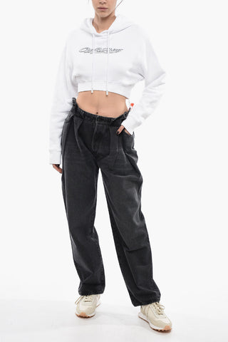 Felpa Con Cappuccio BLING In Cotone Garzato Crop Con Logo Strass