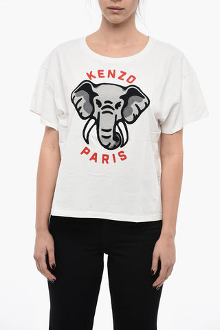 Crew Neck KEN-ZO Cotton T-Shirt with Embroidery