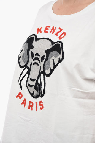 Crew Neck KEN-ZO Cotton T-Shirt with Embroidery