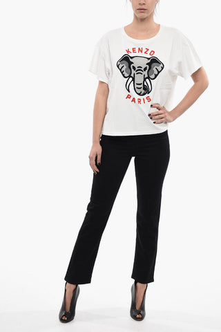 Crew Neck KEN-ZO Cotton T-Shirt with Embroidery