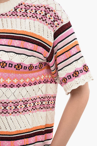 Short-sleeved Crochet Sweater with Fairisle Pattern