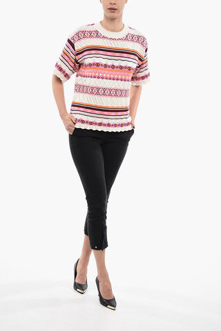 Short-sleeved Crochet Sweater with Fairisle Pattern