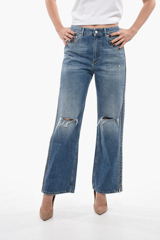 Jeans Cropped Straight Fit con Zip Laterali 26cm