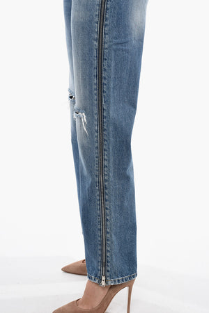 Jeans Cropped Straight Fit con Zip Laterali 26cm