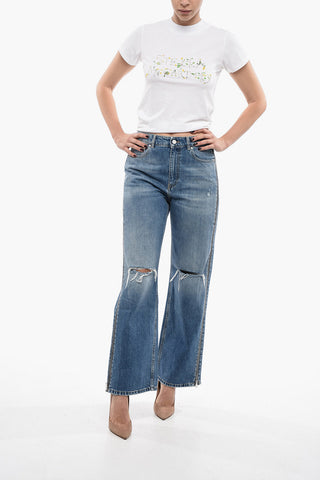 Jeans Cropped Straight Fit con Zip Laterali 26cm