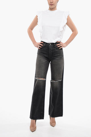 High-Rise Wide-Fit Jeans with Distressed Detail 27cm