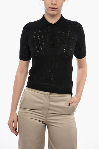Short-sleeved Perforated Silk Blend Polo