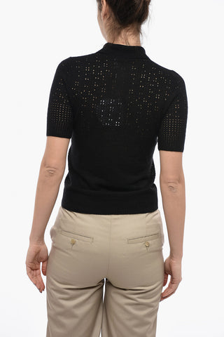 Short-sleeved Perforated Silk Blend Polo