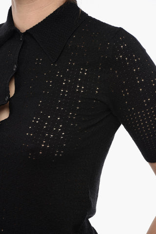 Short-sleeved Perforated Silk Blend Polo