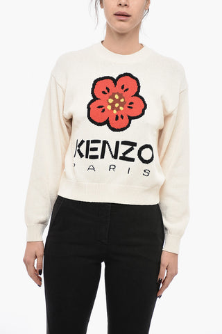 Crew Neck Cotton Blend Sweater with Logo