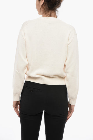 Crew Neck Cotton Blend Sweater with Logo