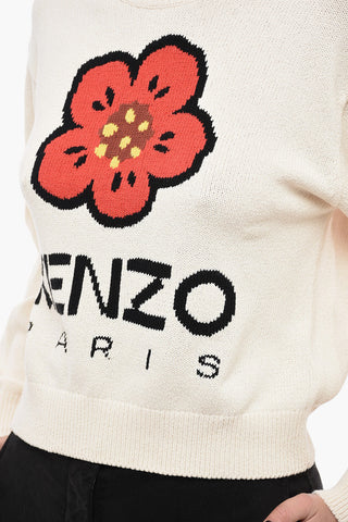 Crew Neck Cotton Blend Sweater with Logo