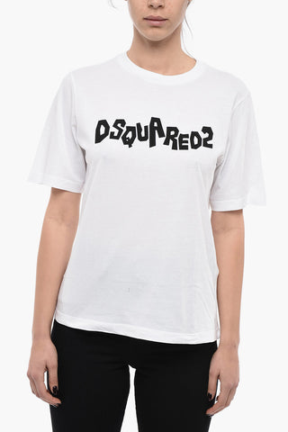 T-Shirt Girocollo in Cotone con Logo in Lettering