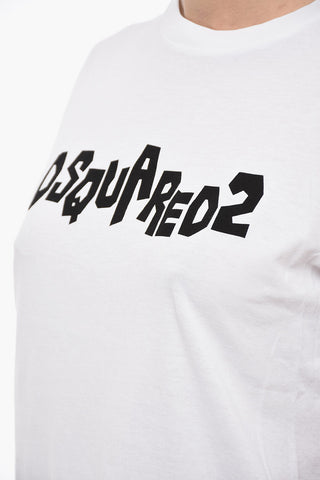 T-Shirt Girocollo in Cotone con Logo in Lettering