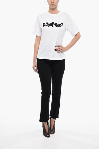 T-Shirt Girocollo in Cotone con Logo in Lettering