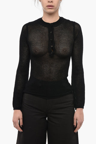 Cashmere Blend Perforated Sweater with Buttons